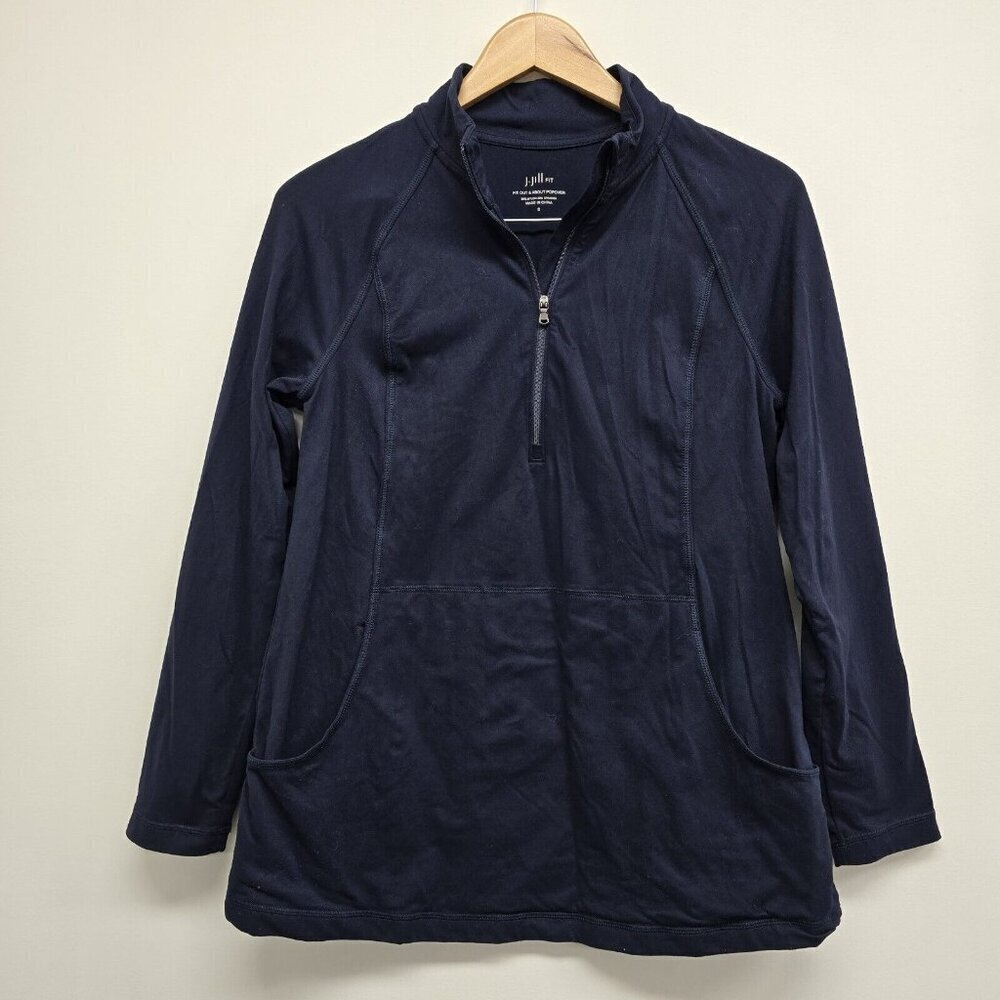 J Jill Fit Out & About Popover Pullover Womens Small Navy 1/4 Zip Stretch Pocket